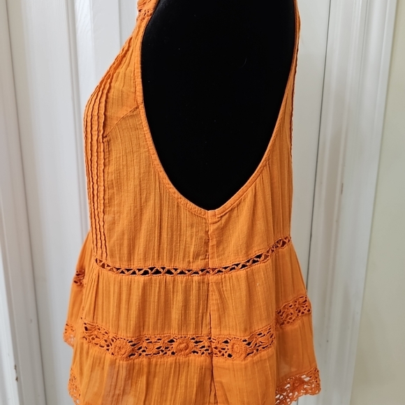 $78 Free People Orange Firecracker Constant Crush Shirt Back Buttons size S - Picture 3 of 4